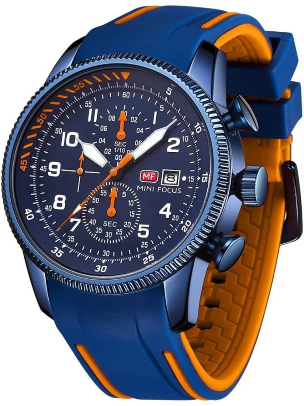 Men's Blue And Orange Analog Quartz Waterproof Chronograph Stylish Casual Watch